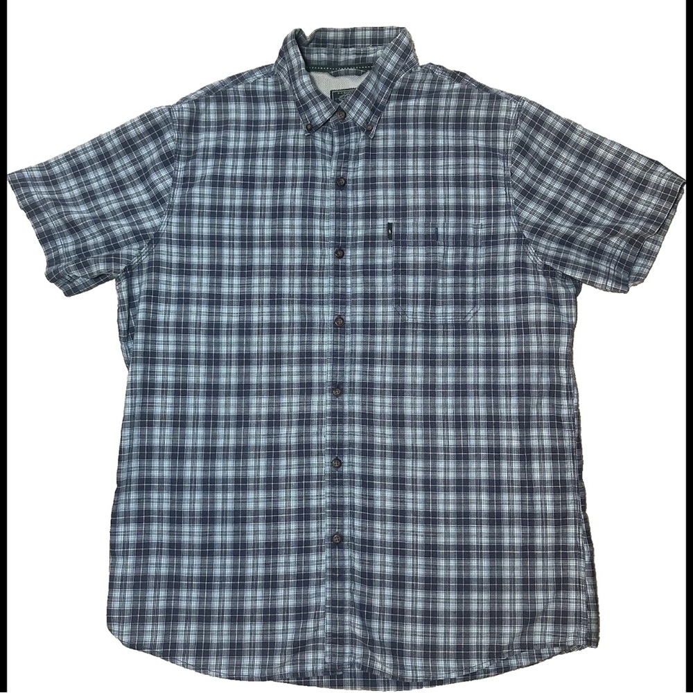 GH Bass & Co Shirt Men’s XL Blue Plaid Button Down Short Sleeved Front Pocket